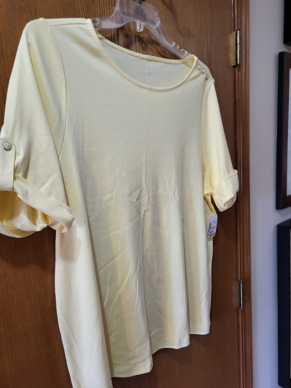 CJ Banks Pale Yellow Short-Sleeve Tunic with Button Detail